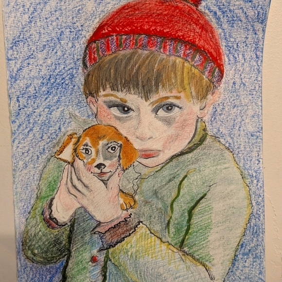 Watercoir Painting Portrait of Boy and Pup. - Picture 8 of 14